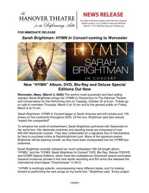 Sarah Brightman: HYMN in Concert Coming to Worcester New “HYMN