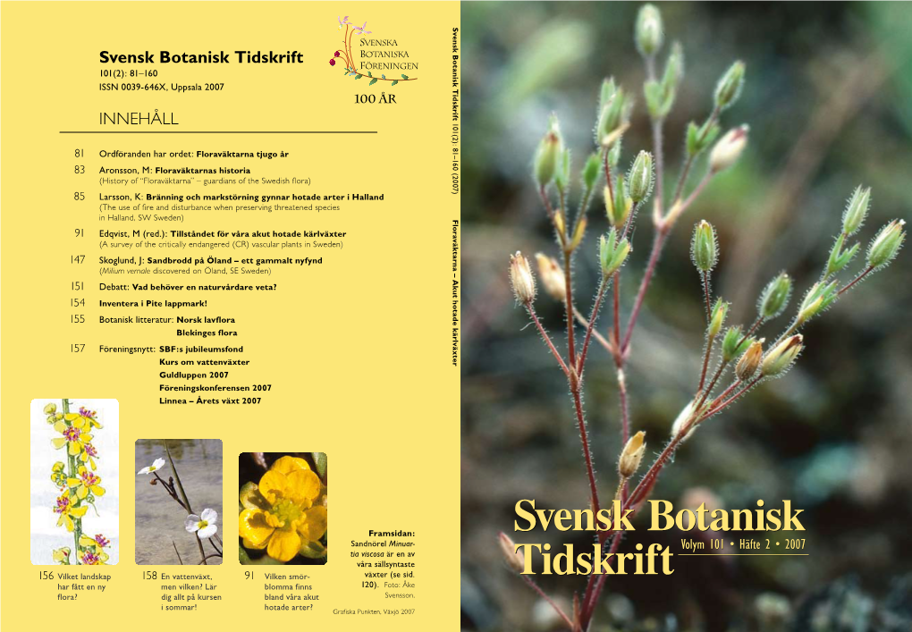 Svensk Botanisk Tidskrift Tidskrift Botanisk Svensk