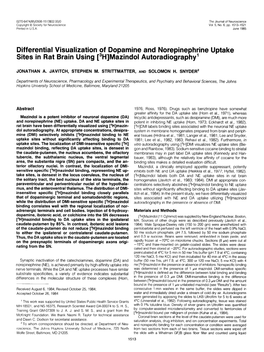 Differential Visualization of Dopamine and Norepinephrine Uptake Sites in Rat Brain Using [3H]Mazindol Autoradiography’