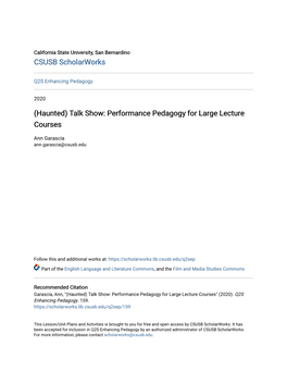 Talk Show: Performance Pedagogy for Large Lecture Courses