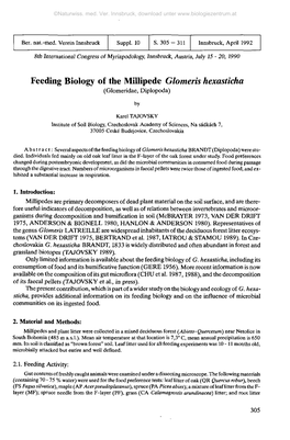 Feeding Biology of the Millipede Glomeris Hexasticha (Glomeridae, Diplopoda)