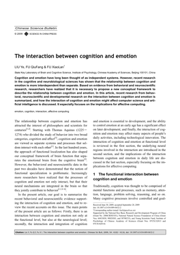 The Interaction Between Cognition and Emotion