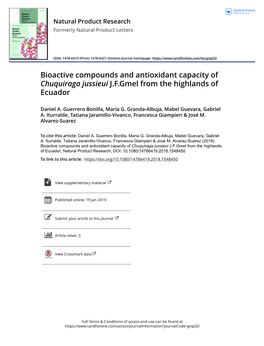 Bioactive Compounds and Antioxidant Capacity of Chuquiraga Jussieui J.F.Gmel from the Highlands of Ecuador