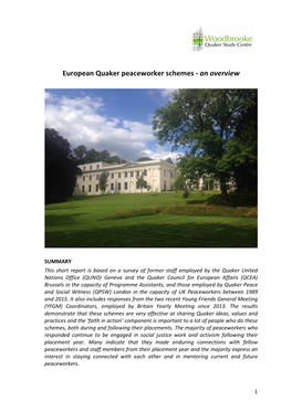 European Quaker Peaceworker Schemes -‐ an Overview