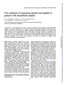 Two Methods of Measuring Muscle Tone Applied in Patients with Decerebrate Rigidity