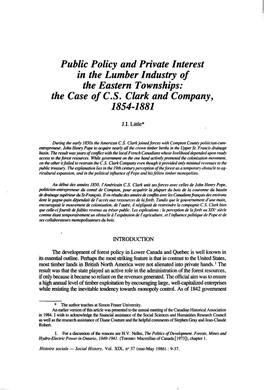 Public Policy and Private Interest in the Lumber Industry of the Eastern Townships: the Case of C.S. Clark and Company, 1854-1881