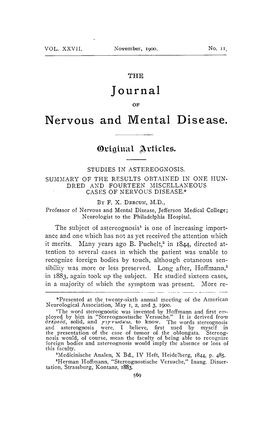 Studies in Astereognosis. Summary of the Results