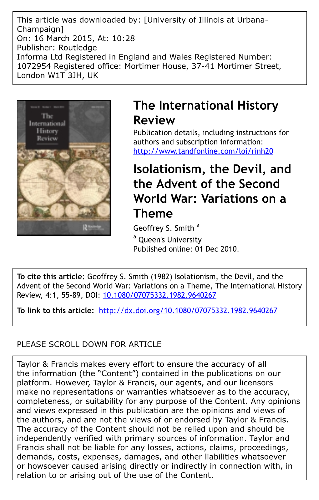 The International History Review Isolationism, the Devil, and The