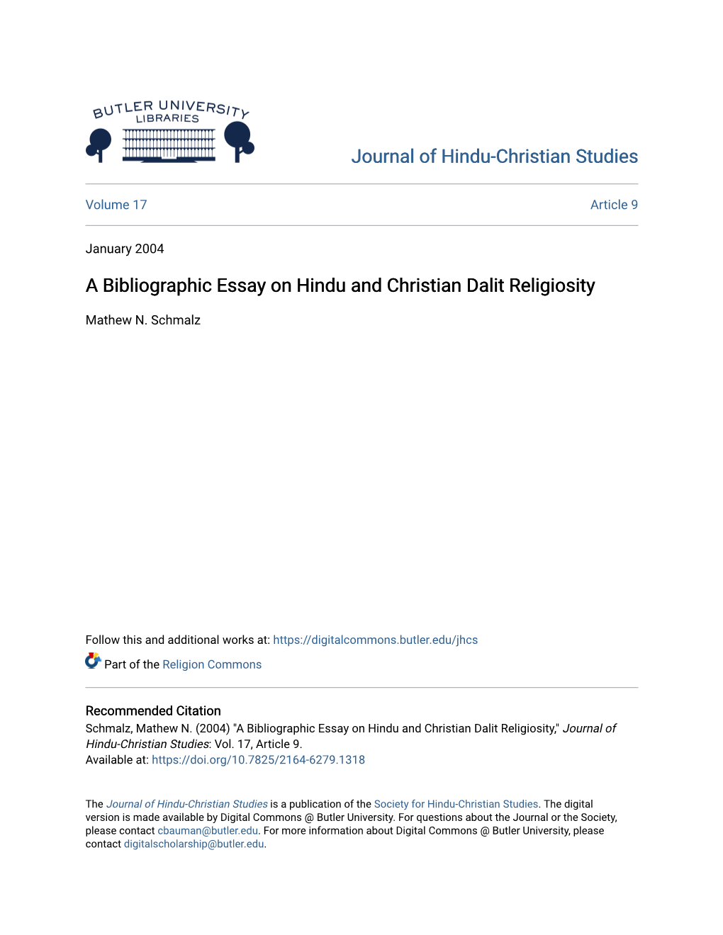 A Bibliographic Essay on Hindu and Christian Dalit Religiosity