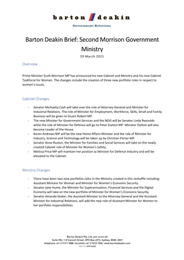 Second Morrison Government Ministry 29 March 2021 Overview