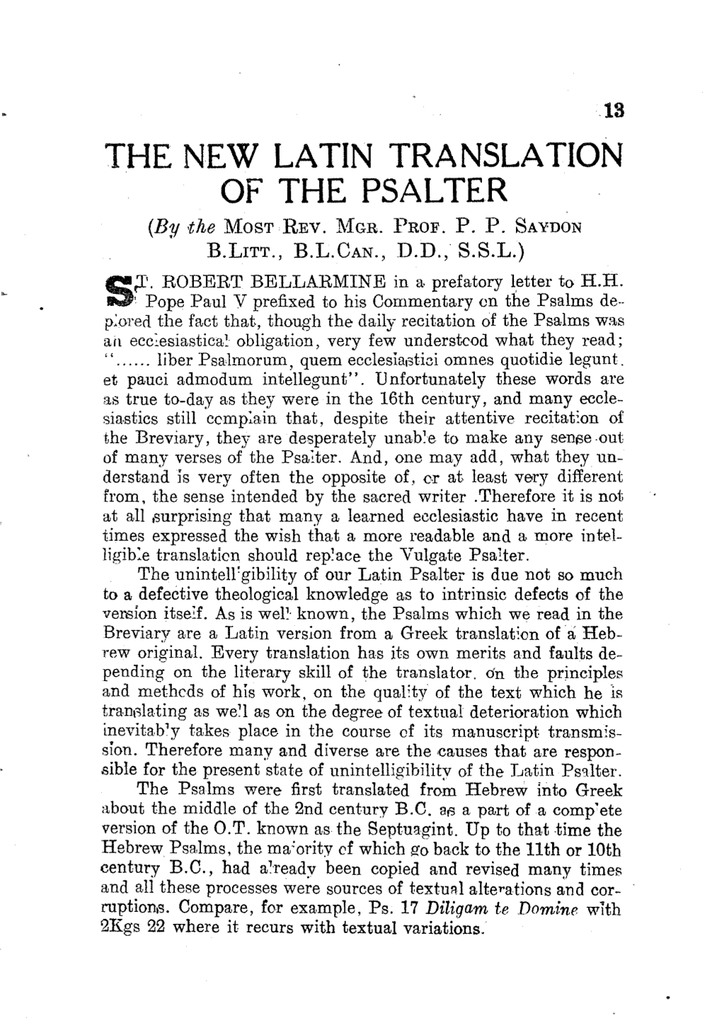 THE NEW LATIN TRA NSLA TION of the PSALTER (By ,The MOST REV