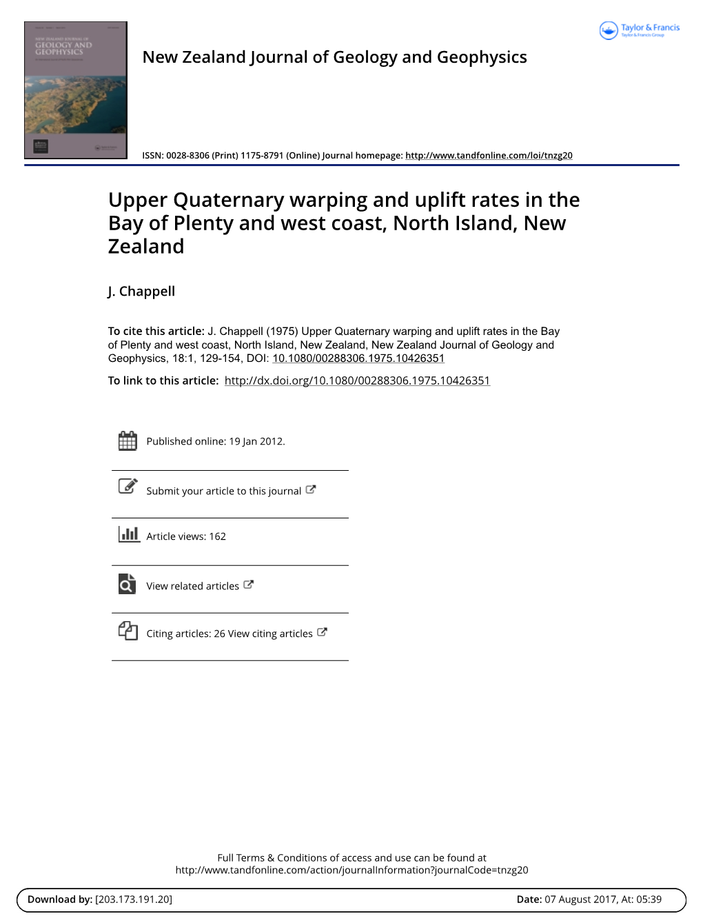 Upper Quaternary Warping and Uplift Rates in the Bay of Plenty and West Coast, North Island, New Zealand