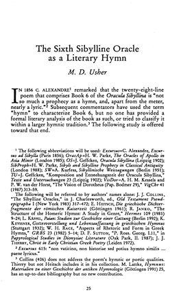 The Sixth Sibylline Oracle As a Literary Hymn Usher, M D Greek, Roman and Byzantine Studies; Spring 1995; 36, 1; Proquest Pg