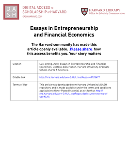 Essays in Entrepreneurship and Financial Economics