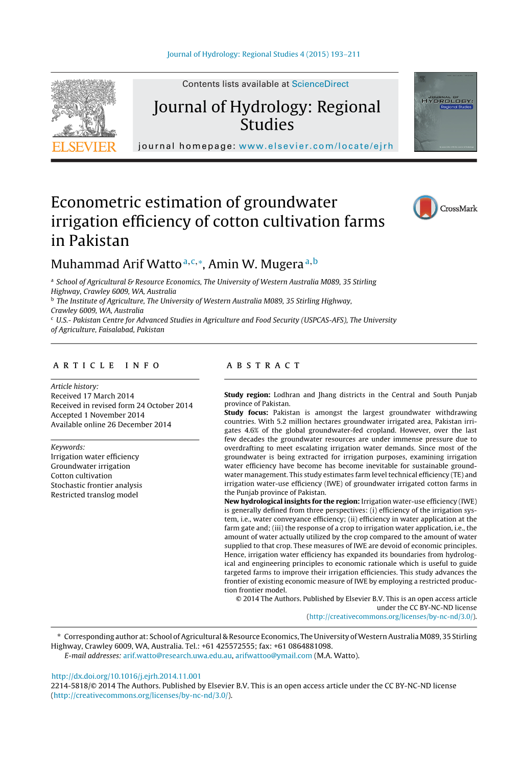 Econometric Estimation of Groundwater Irrigation Efficiency Of