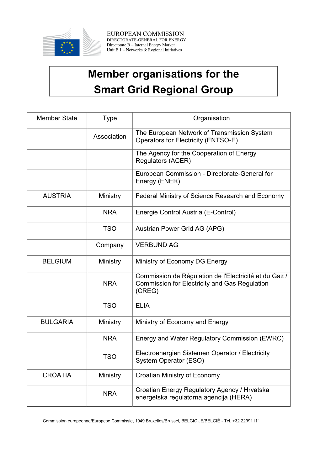 Member Organisations for the Smart Grid Regional Group