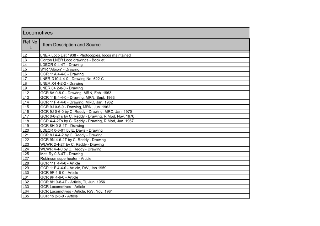 Locomotives Ref No