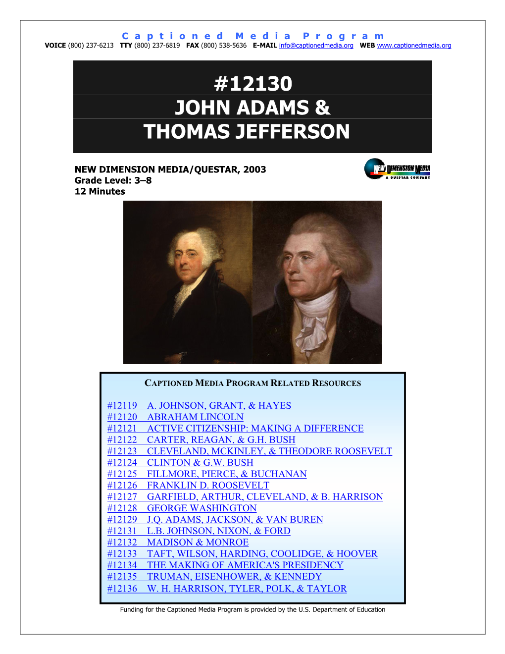 12130 John Adams & Thomas Jefferson