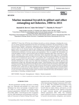Marine Mammal Bycatch in Gillnet and Other Entangling Net Fisheries, 1990 to 2011