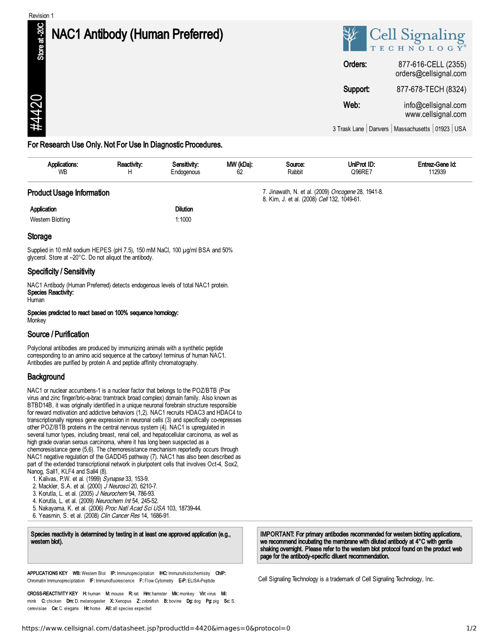 NAC1 Antibody (Human Preferred) A