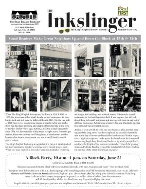 Inkslingerthe King’S English Review of Books Summer Issue 2021 801-484-9100 Good Readers Make Great Neighbors up and Down the Block at 15Th & 15Th