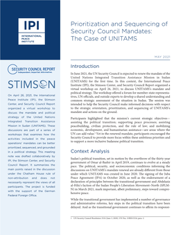 Prioritization and Sequencing of Security Council Mandates: the Case of UNITAMS