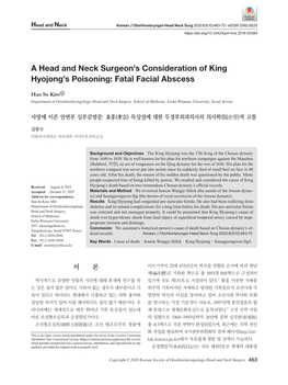A Head and Neck Surgeon's Consideration of King Hyojong's