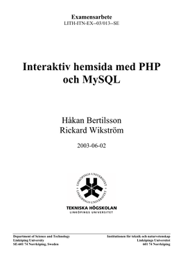 Interaktiv Hemsida Med PHP Och Mysql