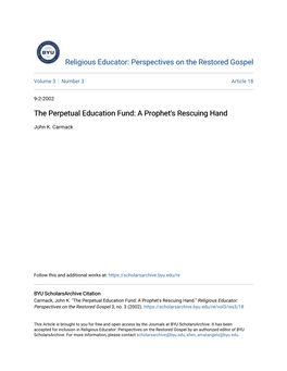 The Perpetual Education Fund: a Prophet's Rescuing Hand