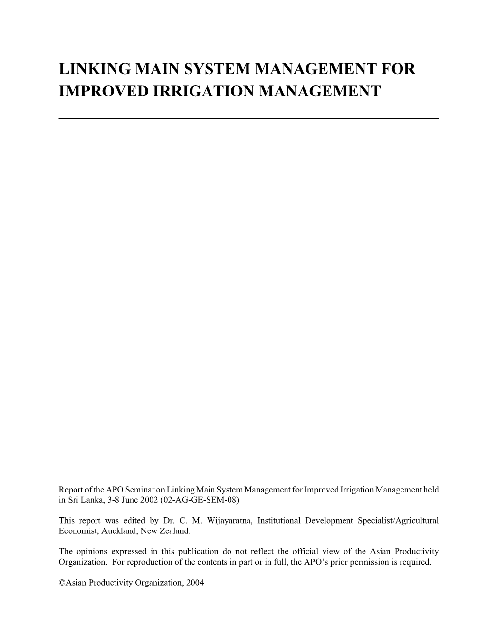 Linking Main System Management for Improved Irrigation Management