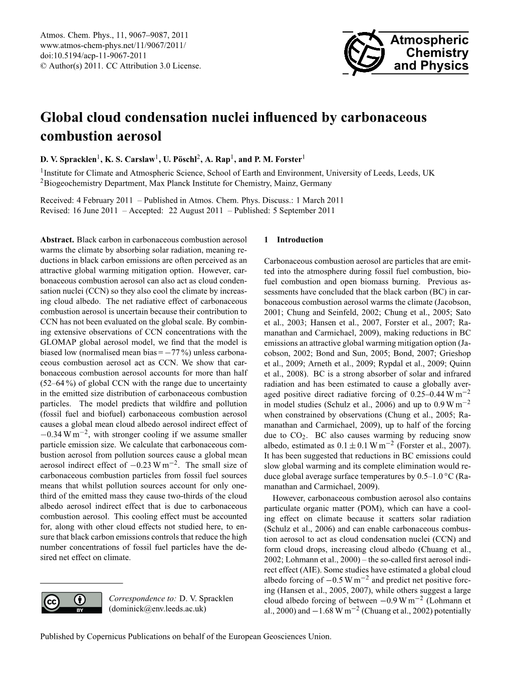 Global Cloud Condensation Nuclei Influenced by Carbonaceous