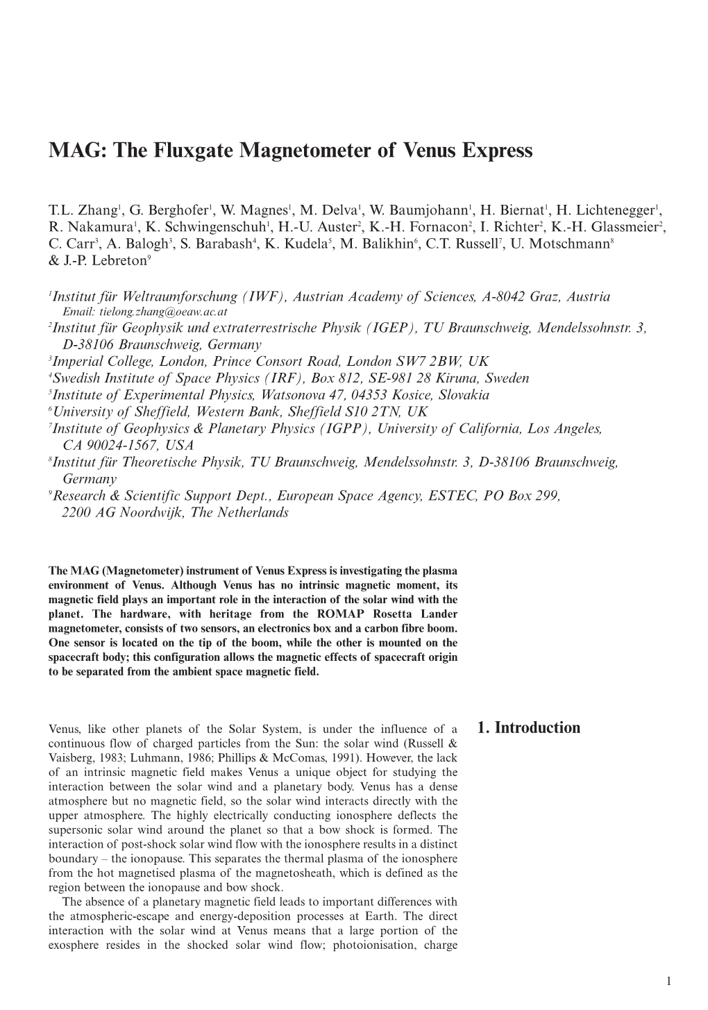 MAG: the Fluxgate Magnetometer of Venus Express