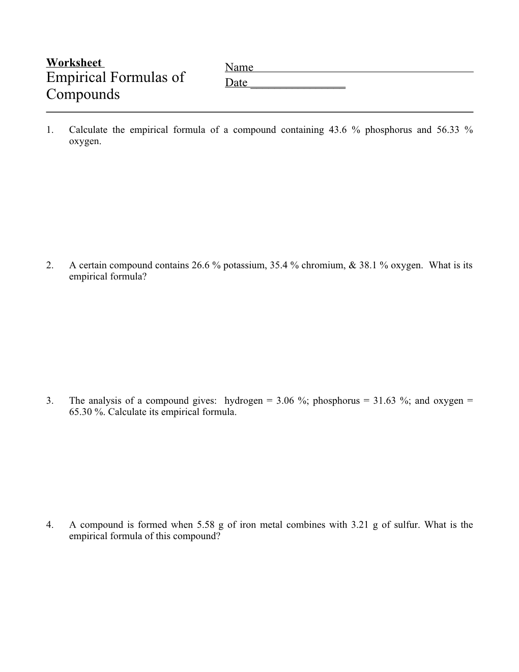 1. Calculate the Empirical Formula of a Compound Containing 43.6 % Phosphorus and 56.33