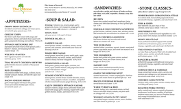 Appetizers- -Sandwiches- -Soup & Salad- -Stone Classics