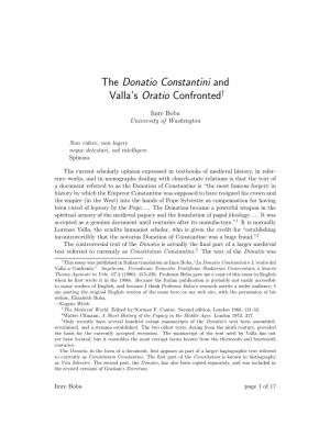 The Donatio Constantini and Valla's Oratio Confronted