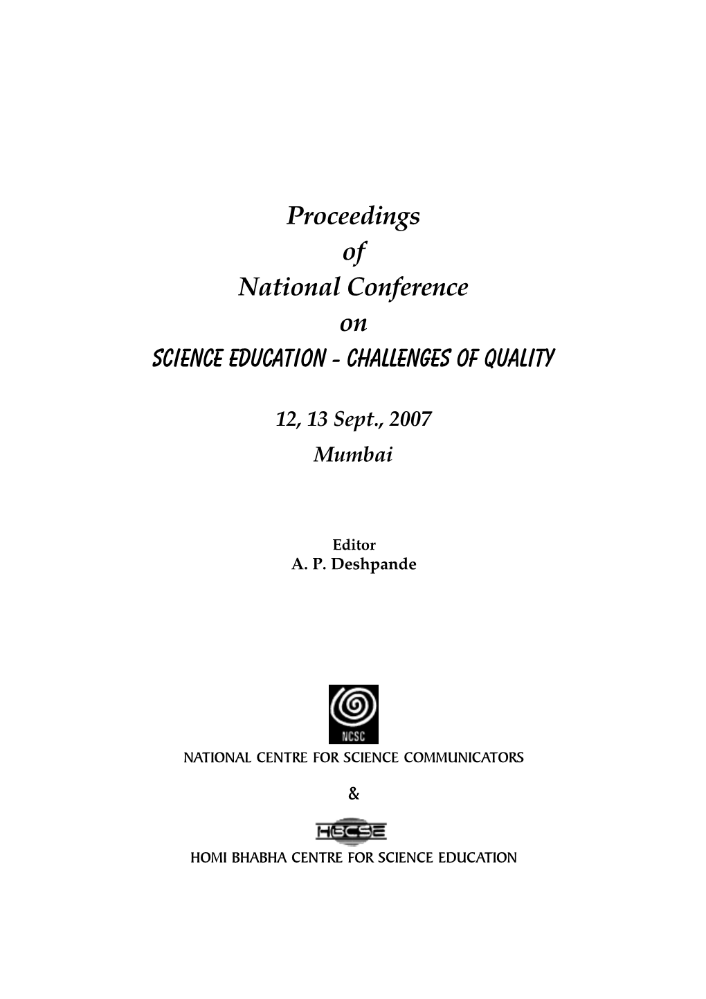 Proceedings of National Conference on Science Education - Challenges of Quality