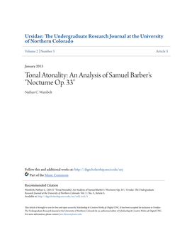 Tonal Atonality: an Analysis of Samuel Barber's "Nocturne Op. 33" Nathan C