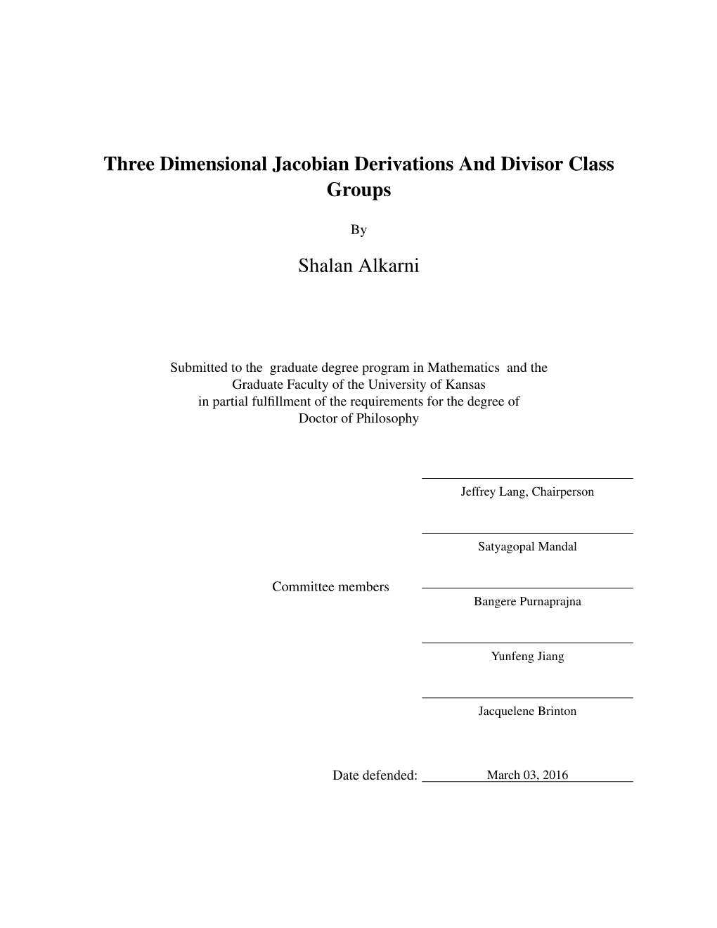 Three Dimensional Jacobian Derivations and Divisor Class Groups