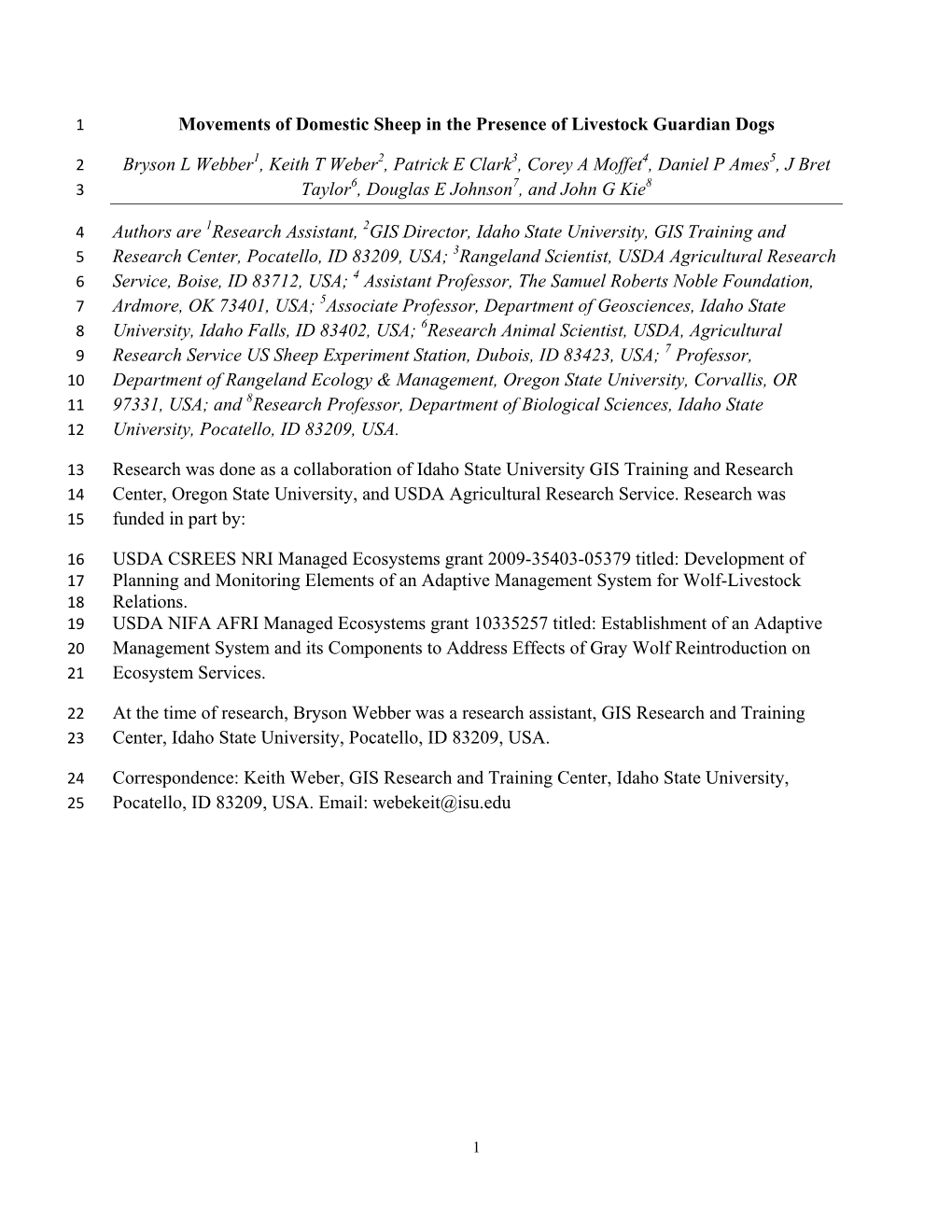 Movements of Domestic Sheep in the Presence of Livestock Guardian Dogs