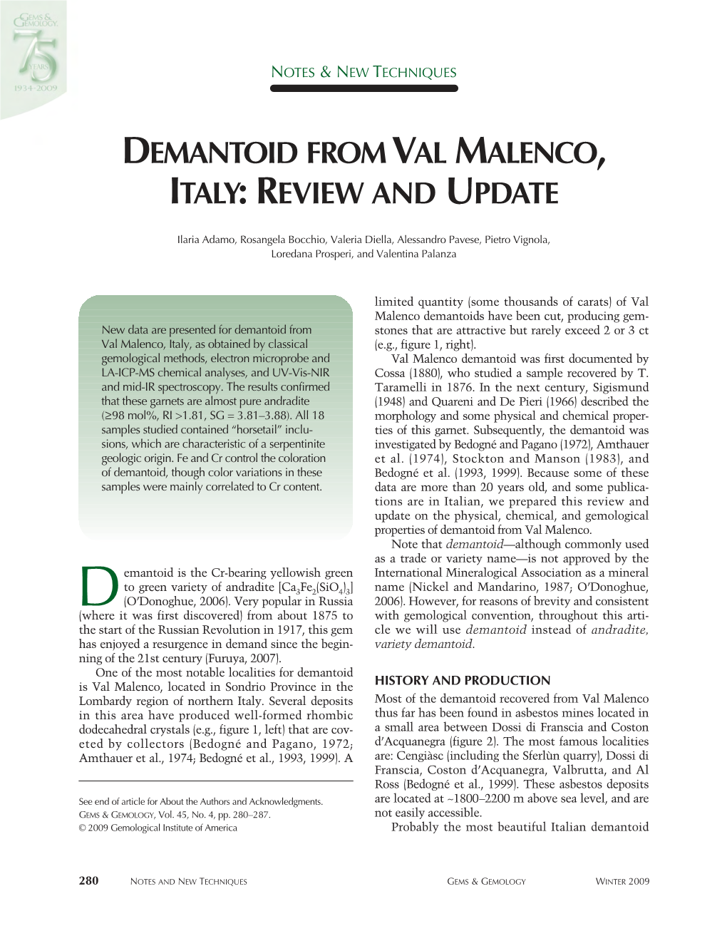 Demantoid from Val Malenco, Italy: Review and Update