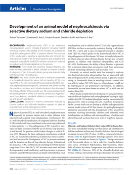 Development of an Animal Model of Nephrocalcinosis Via Selective Dietary Sodium and Chloride Depletion