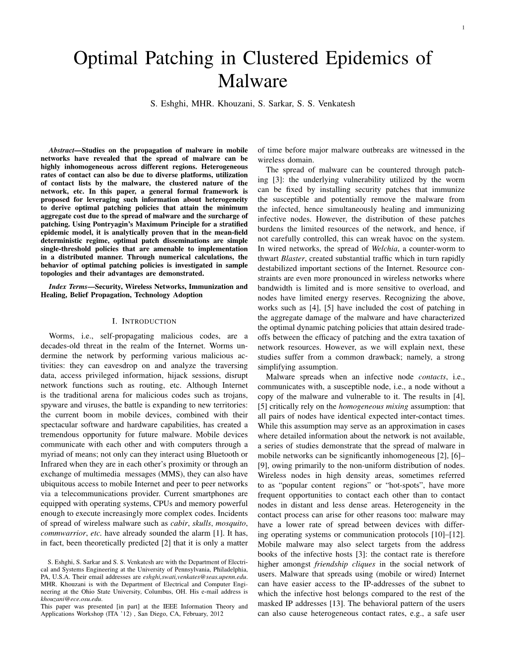 Optimal Patching in Clustered Epidemics of Malware S