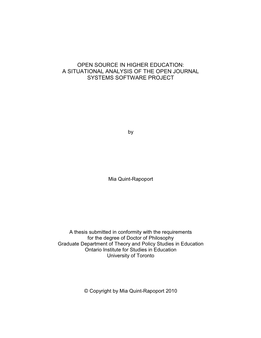 Open Source in Higher Education: a Situational Analysis of the Open Journal Systems Software Project