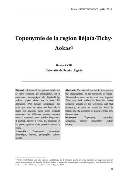 Toponymie De La Région Béjaïa-Tichy-Aokas