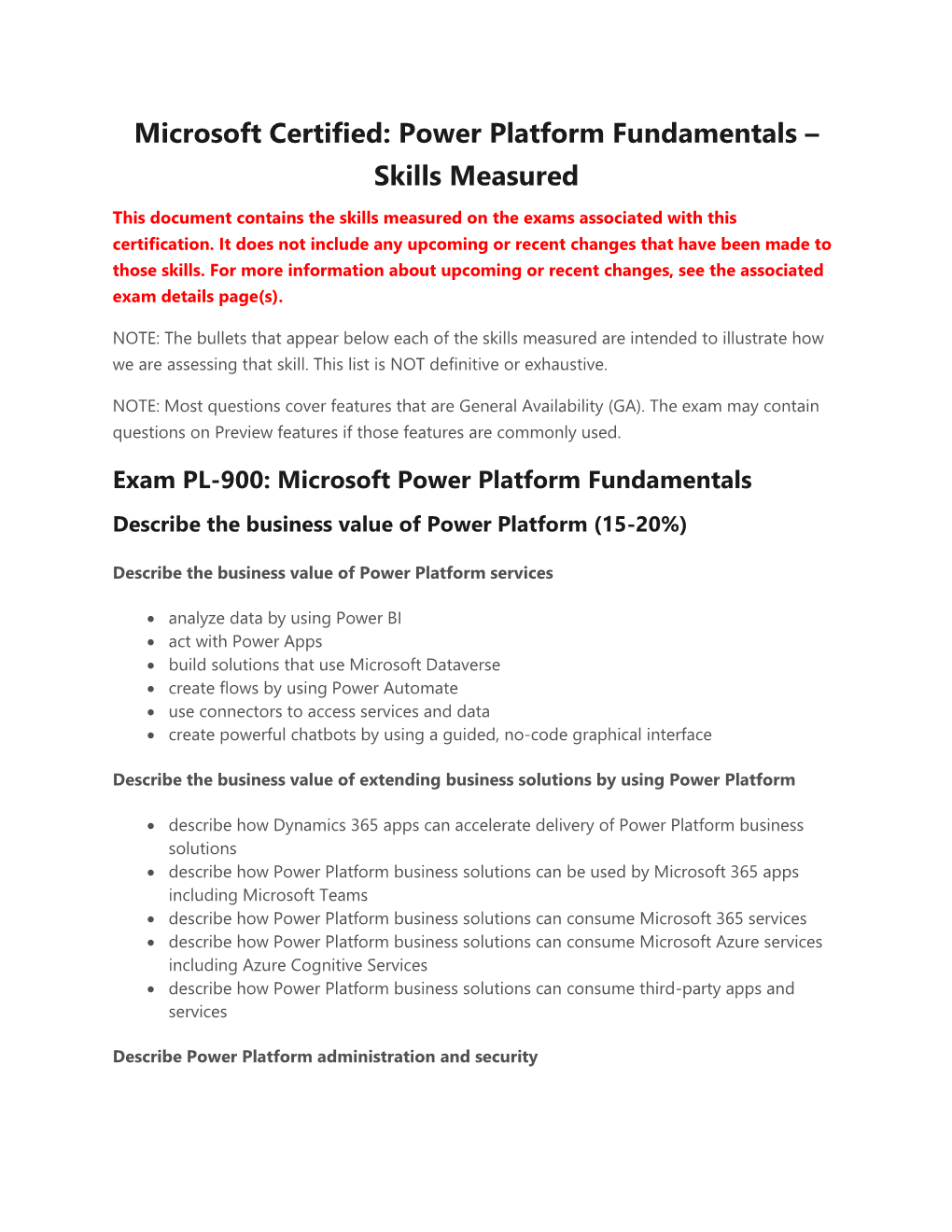 Microsoft Certified Power Platform Fundamentals – Skills Measured