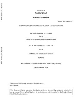 Project Appraisal Document on a Proposed Carbon Finance Transaction