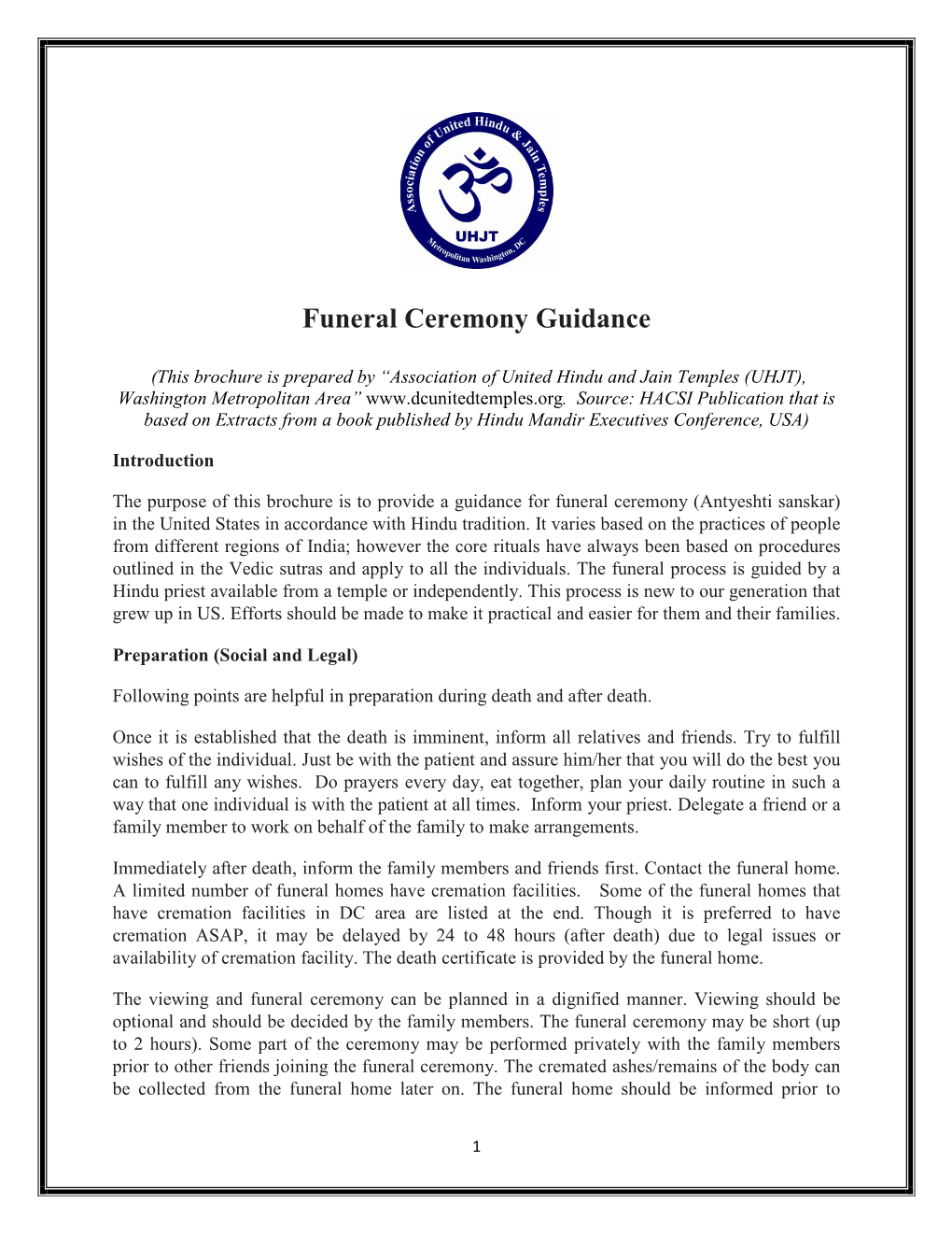 UHJT Guidance for Funeral Ceremony Services