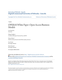 OPERAS White Paper: Open Access Business Models Lara Speicher UCL Press