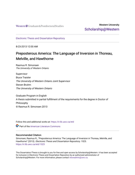 The Language of Inversion in Thoreau, Melville, and Hawthorne
