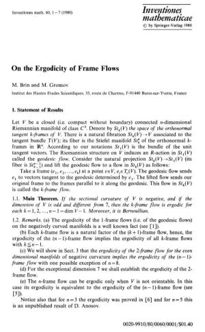 On the Ergodicity of Frame Flows